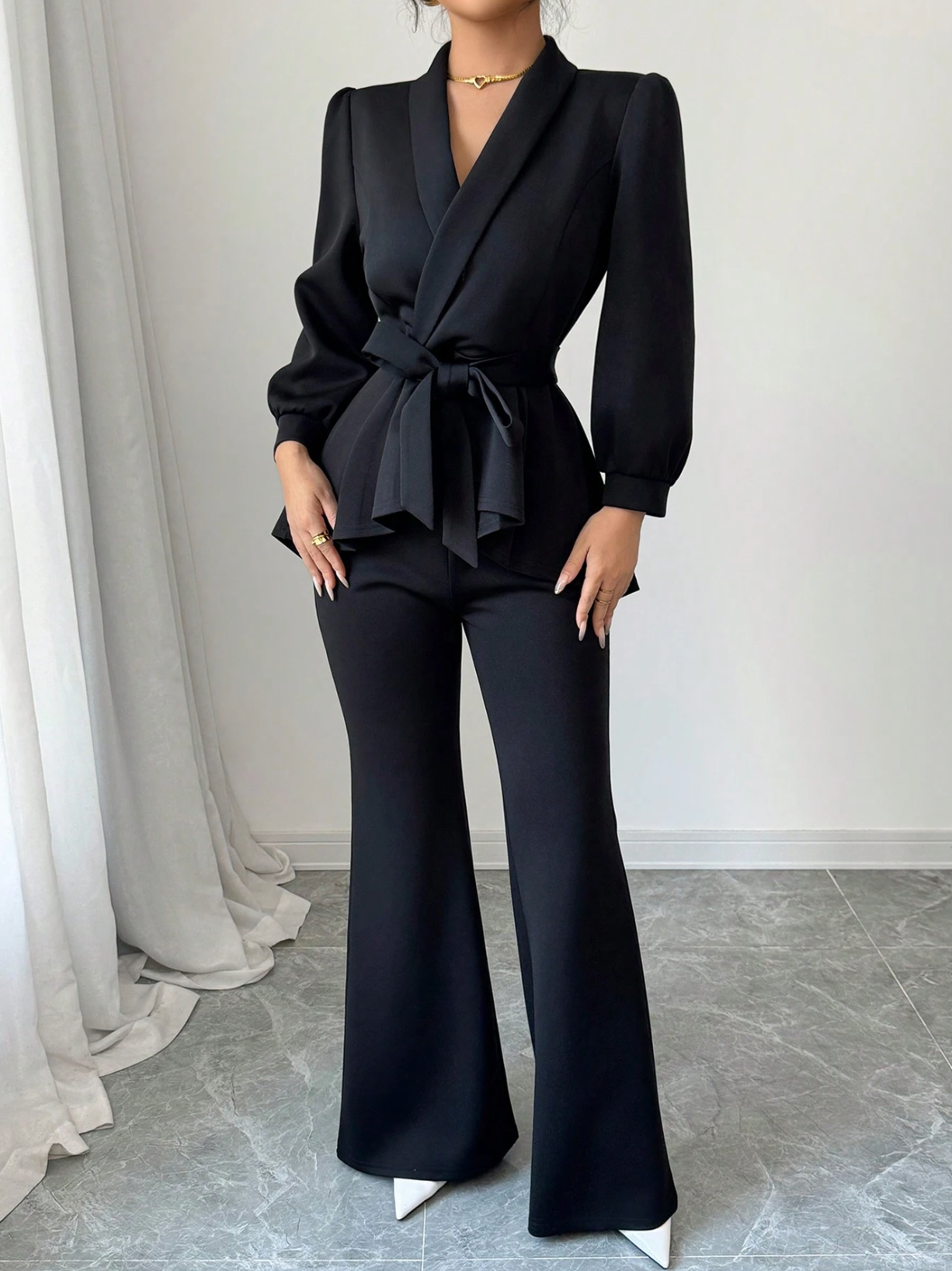 Set 2 Piese Moderne Bluză și Pantaloni 2026 Negru