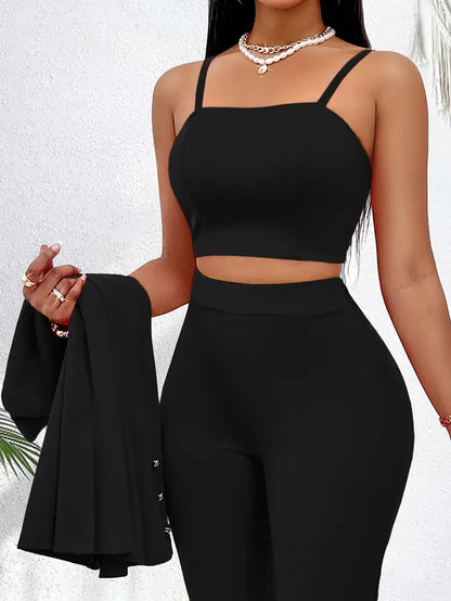 Tinută Neagră Completă 3 Piese Premium Top, Sacou si Pantaloni