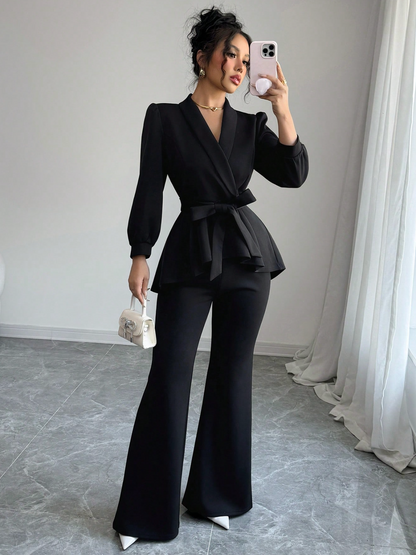 Set 2 Piese Moderne Bluză și Pantaloni 2026 Negru