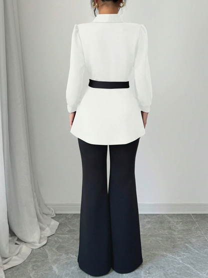 Set 2 Piese Moderne Bluză și Pantaloni 2026 Alb