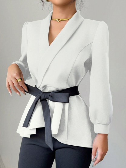 Set 2 Piese Moderne Bluză și Pantaloni 2026 Alb