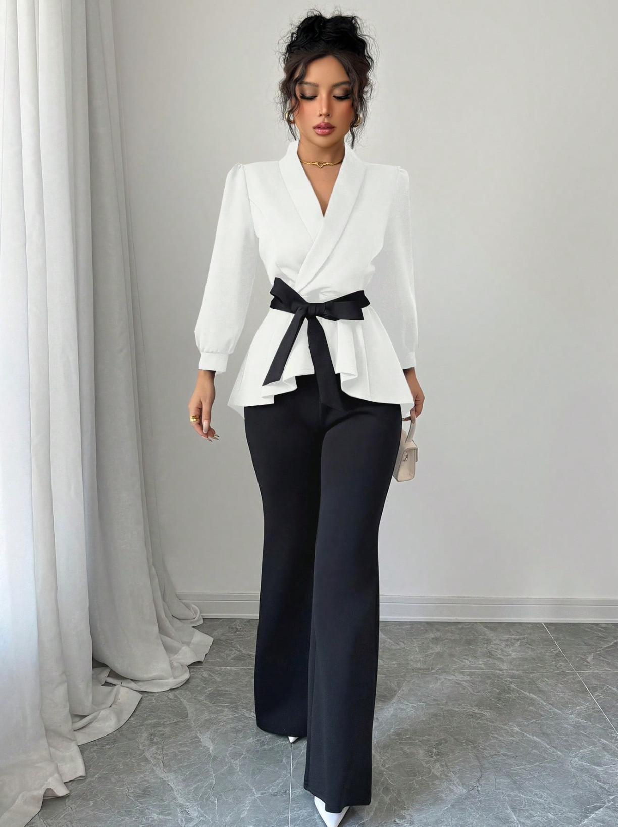 Set 2 Piese Moderne Bluză și Pantaloni 2026 Alb