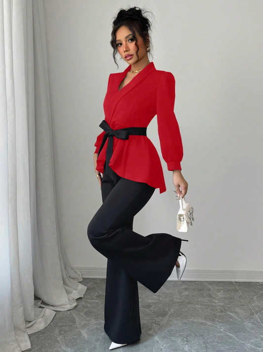 Set 2 Piese Moderne Bluză și Pantaloni 2026 Rosu