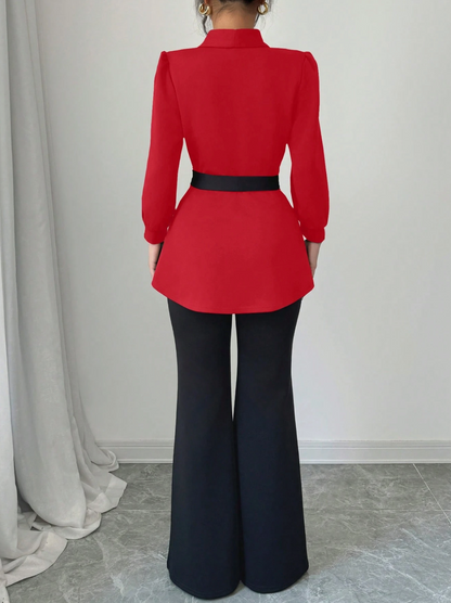 Set 2 Piese Moderne Bluză și Pantaloni 2026 Rosu