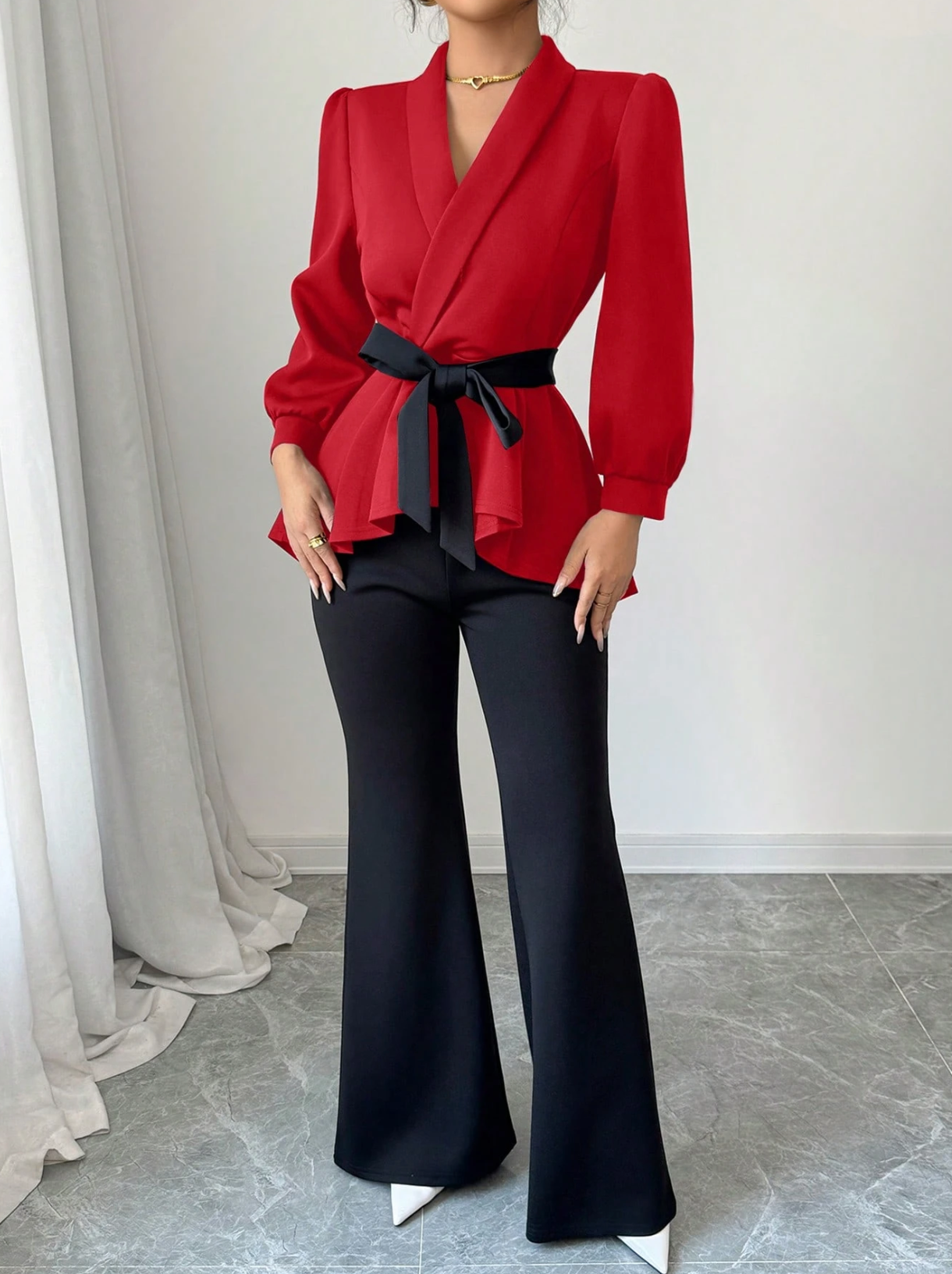 Set 2 Piese Moderne Bluză și Pantaloni 2026 Rosu