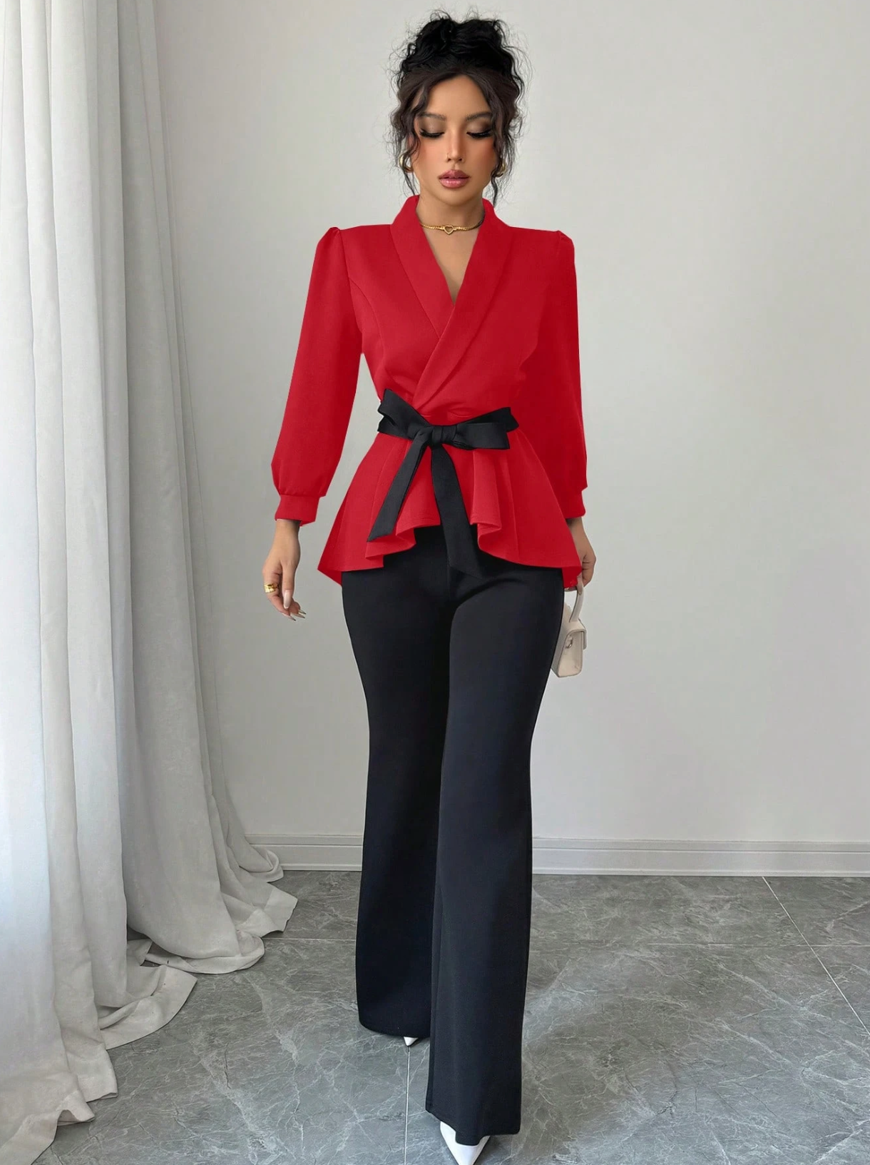 Set 2 Piese Moderne Bluză și Pantaloni 2026 Rosu