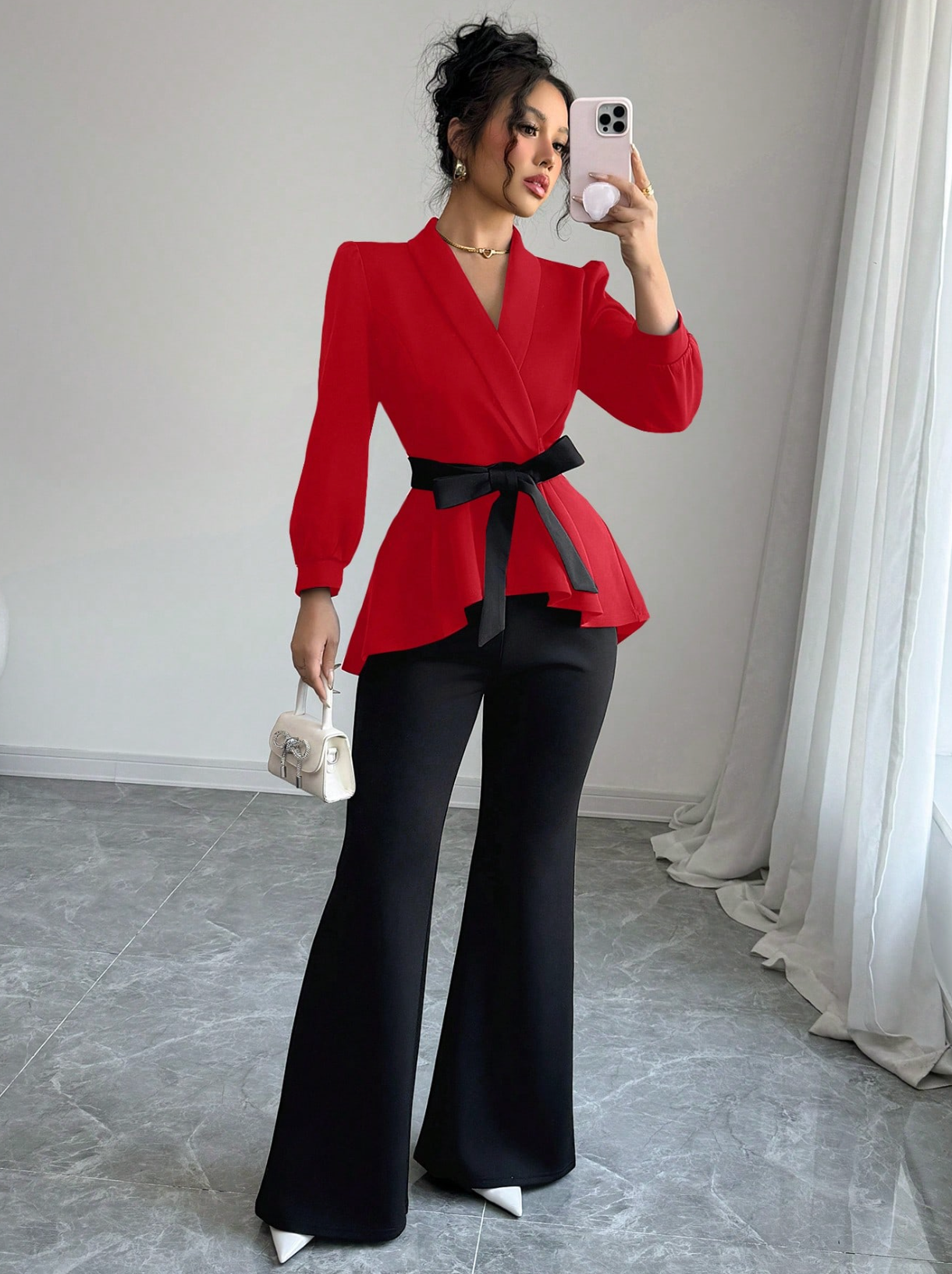 Set 2 Piese Moderne Bluză și Pantaloni 2026 Rosu