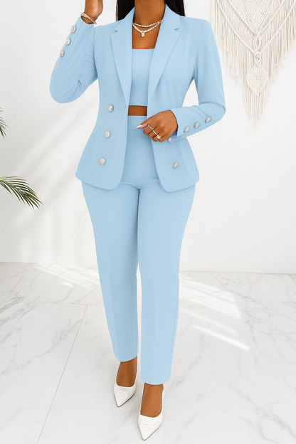 Tinută Albastră Completă 3 Piese Premium Top, Sacou si Pantaloni