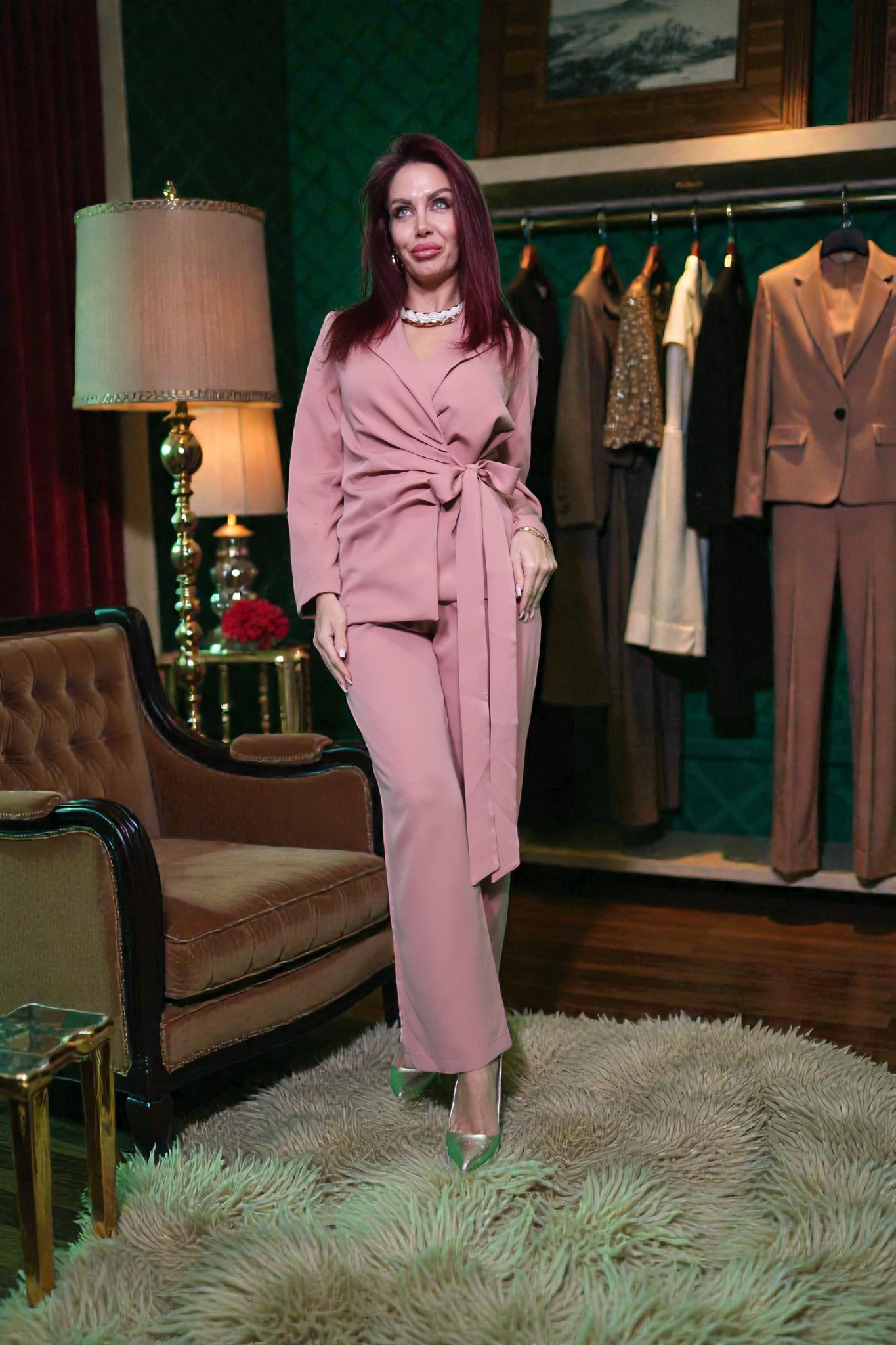 Costum Casual pentru Femei cu Talie Legată - Blazer + Pantaloni