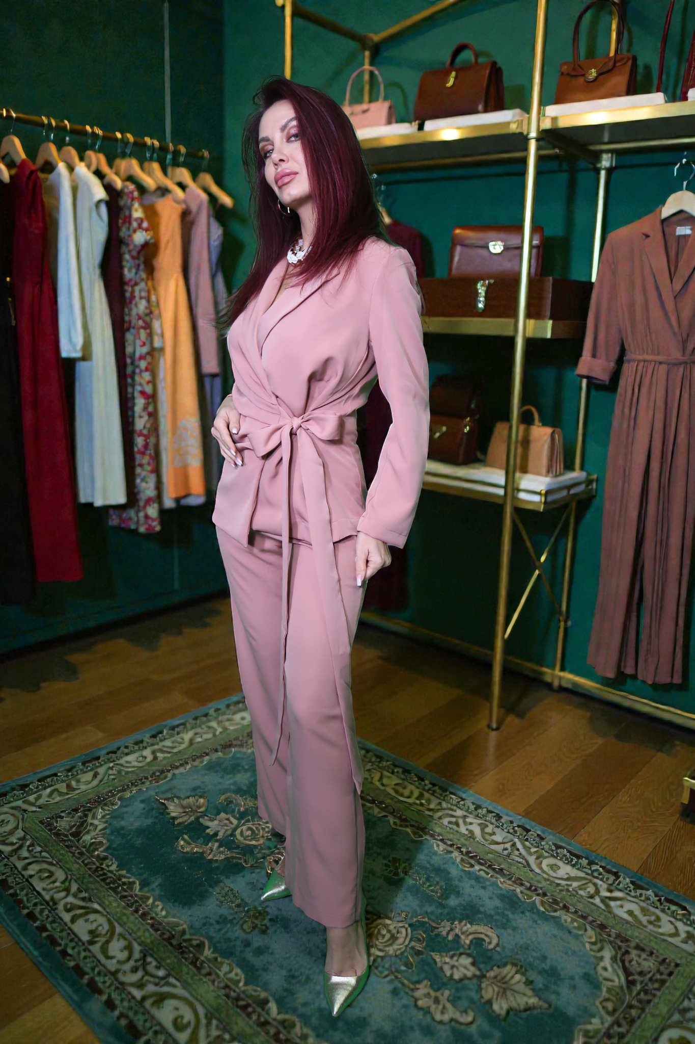 Costum Casual pentru Femei cu Talie Legată - Blazer + Pantaloni