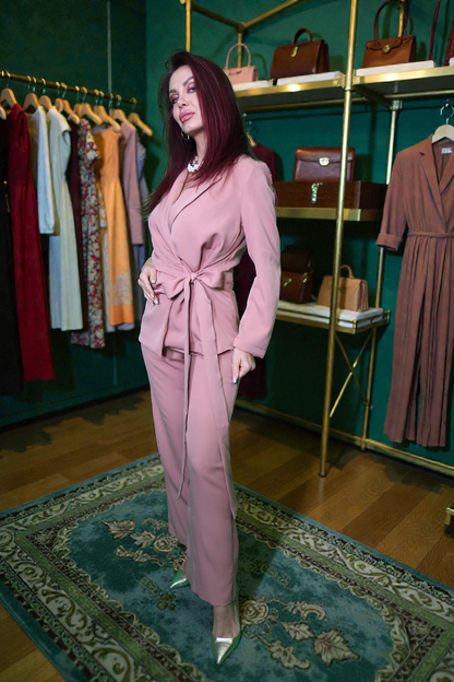 Costum Casual pentru Femei cu Talie Legată - Blazer + Pantaloni